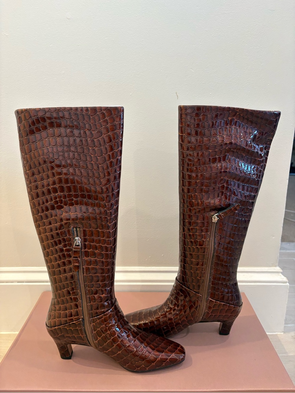 SARTO by Franco Sarto Andria Brown Croc Leather Knee High Boots Size 6M NIB - Picture 8 of 11